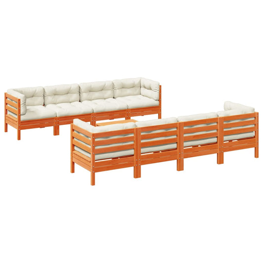 vidaXL Καναπές Κήπου Σετ 9 τεμ. Καφέ Μασίφ Ξύλο Πεύκου με Μαξιλάρια