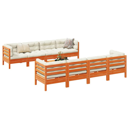 vidaXL Καναπές Κήπου Σετ 9 τεμ. Καφέ Μασίφ Ξύλο Πεύκου με Μαξιλάρια