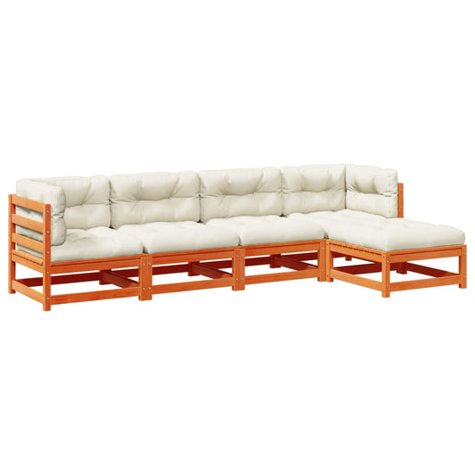 vidaXL Σαλόνι Κήπου Σετ 5 Τεμαχίων Καφέ Μασίφ Ξύλο Πεύκου με Μαξιλάρια