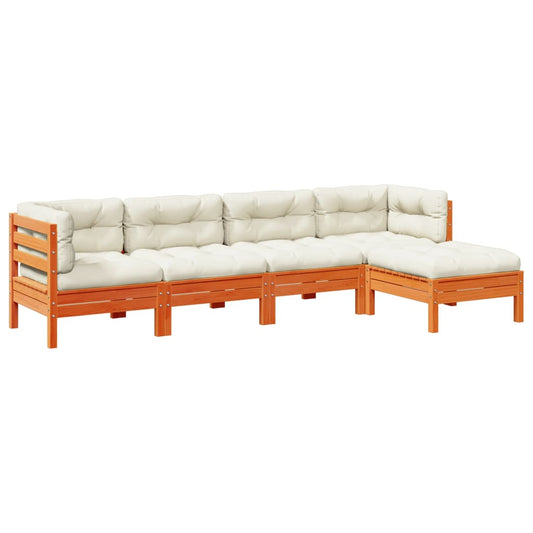 vidaXL Σαλόνι Κήπου Σετ 5 Τεμαχίων Καφέ Μασίφ Ξύλο Πεύκου με Μαξιλάρια