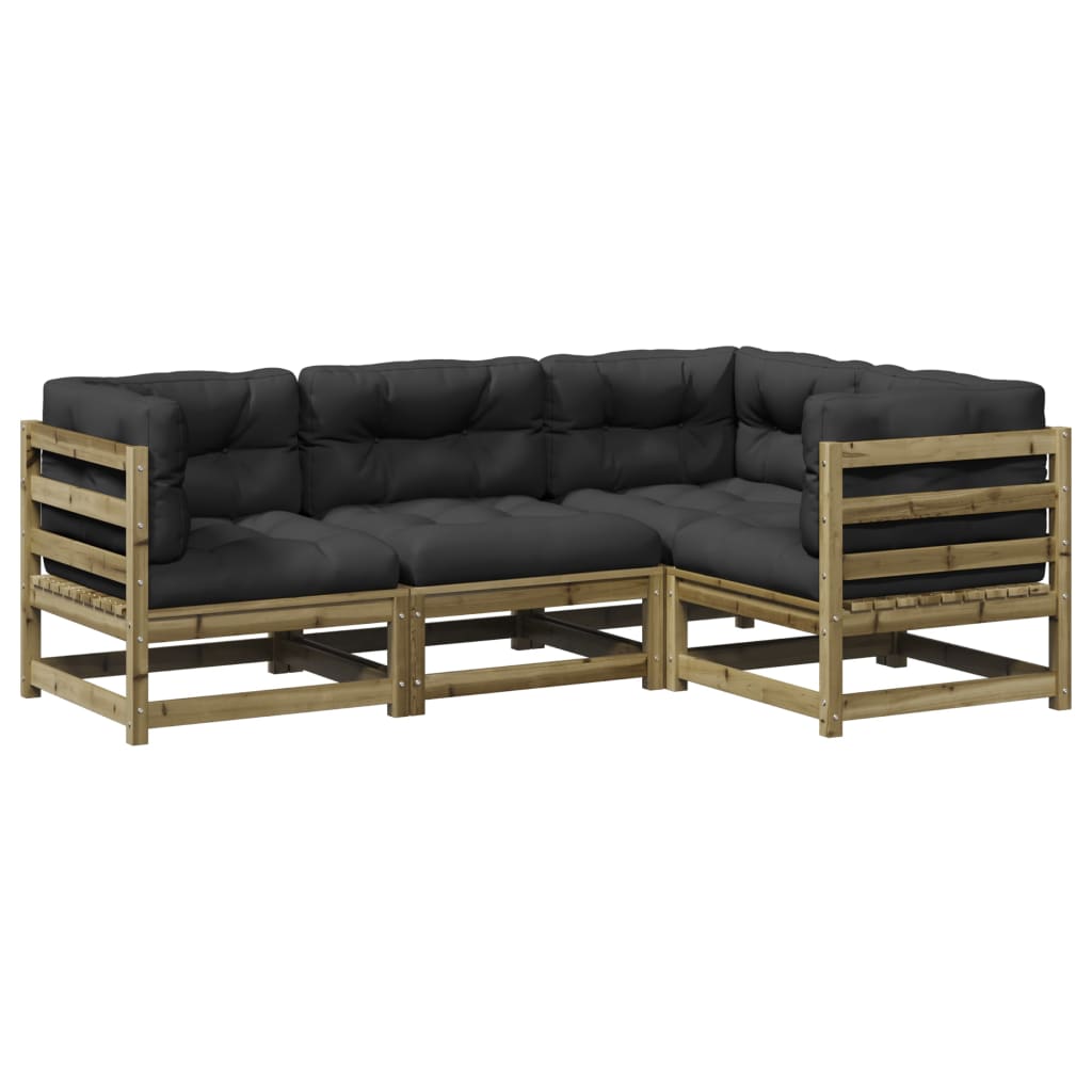 vidaXL Καναπές Κήπου Σετ 4 τεμ. με Μαξιλάρια Εμποτισμένο Ξύλο Πεύκου