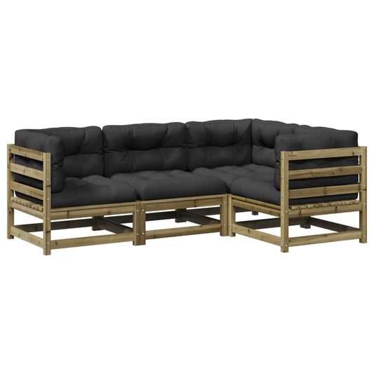 vidaXL Καναπές Κήπου Σετ 4 τεμ. με Μαξιλάρια Εμποτισμένο Ξύλο Πεύκου