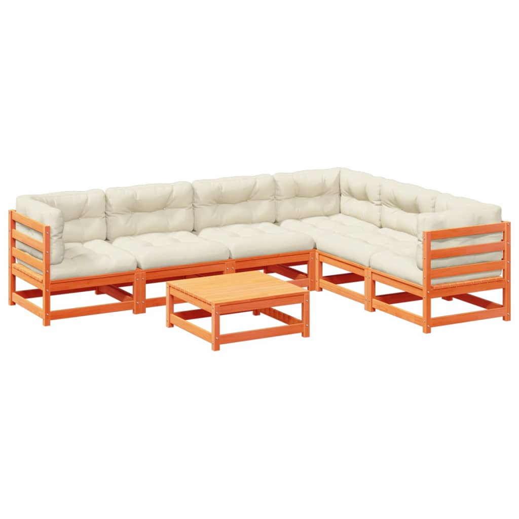 vidaXL Καναπές Κήπου Σετ 7 τεμ. Καφέ Μασίφ Ξύλο Πεύκου με Μαξιλάρια