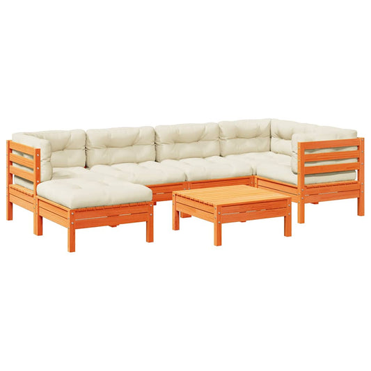 vidaXL Καναπές Κήπου Σετ 7 τεμ. Καφέ Μασίφ Ξύλο Πεύκου με Μαξιλάρια
