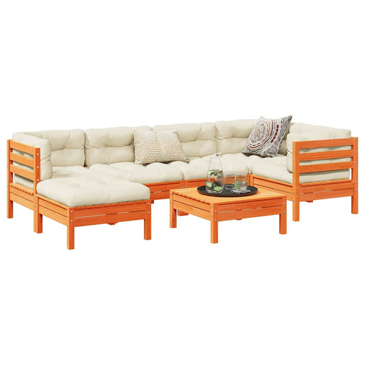 vidaXL Καναπές Κήπου Σετ 7 τεμ. Καφέ Μασίφ Ξύλο Πεύκου με Μαξιλάρια