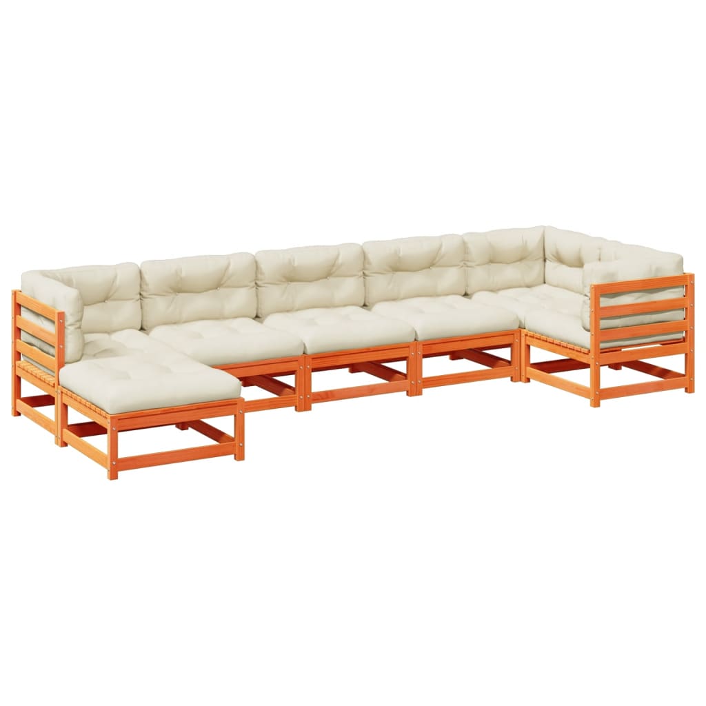 vidaXL Καναπές Κήπου Σετ 7 τεμ. Καφέ Μασίφ Ξύλο Πεύκου με Μαξιλάρια