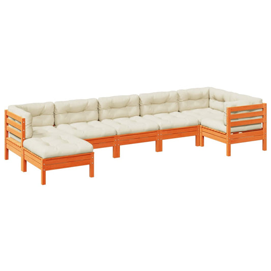 vidaXL Καναπές Κήπου Σετ 7 τεμ. Καφέ Μασίφ Ξύλο Πεύκου με Μαξιλάρια