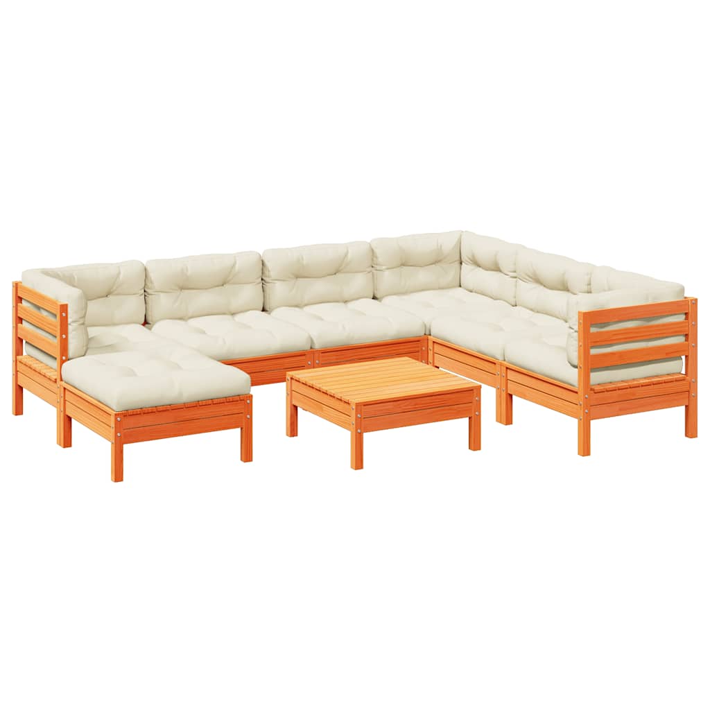 vidaXL Καναπές Κήπου Σετ 8 τεμ. Καφέ Μασίφ Ξύλο Πεύκου με Μαξιλάρια