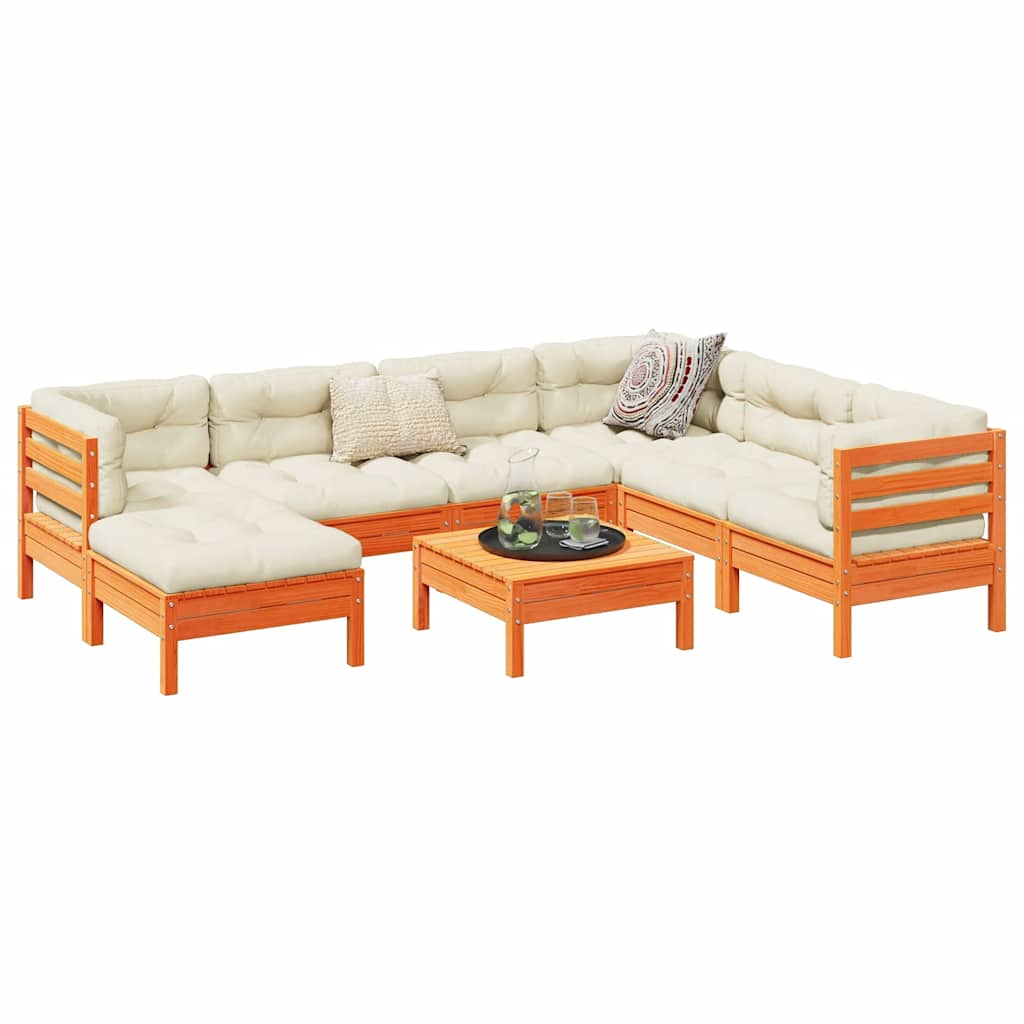 vidaXL Καναπές Κήπου Σετ 8 τεμ. Καφέ Μασίφ Ξύλο Πεύκου με Μαξιλάρια