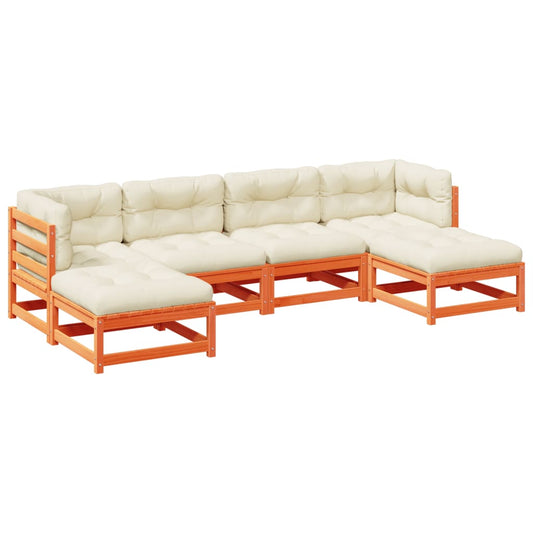 vidaXL Καναπές Κήπου Σετ 6 τεμ. Καφέ Μασίφ Ξύλο Πεύκου με Μαξιλάρια