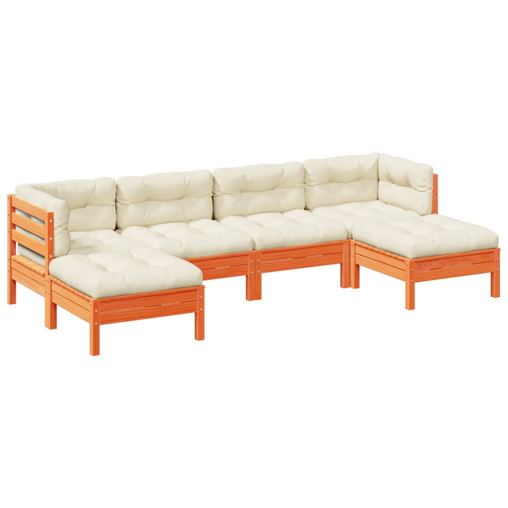 vidaXL Καναπές Κήπου Σετ 6 τεμ. Καφέ Μασίφ Ξύλο Πεύκου με Μαξιλάρια