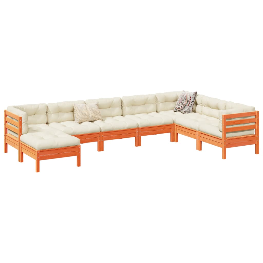 vidaXL Καναπές Κήπου Σετ 8 τεμ. Καφέ Μασίφ Ξύλο Πεύκου με Μαξιλάρια