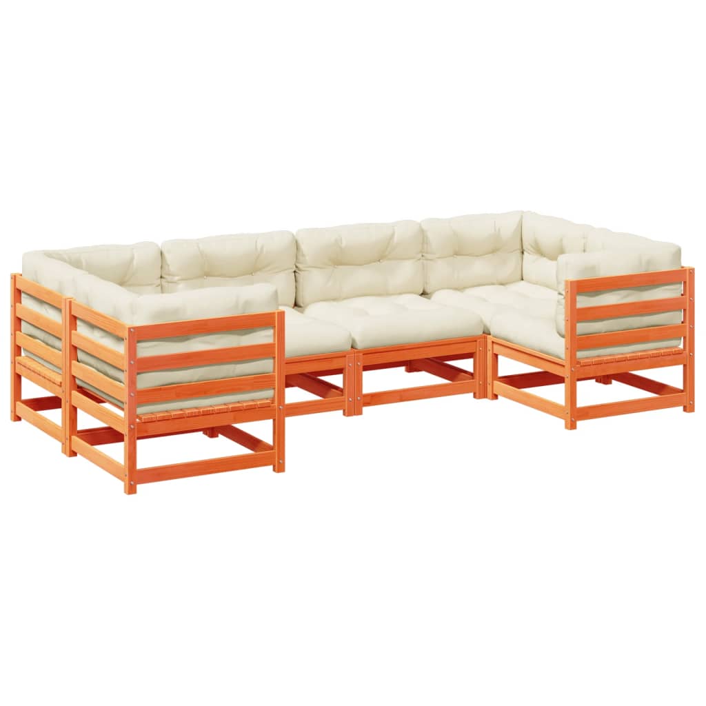 vidaXL Καναπές Κήπου Σετ 6 τεμ. Καφέ Μασίφ Ξύλο Πεύκου με Μαξιλάρια