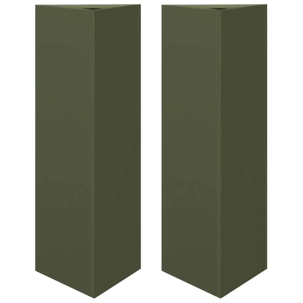 vidaXL Ζαρντινιέρες Κήπου 2 τεμ. Λαδί Τρίγωνο 30x26x75 εκ. από Ατσάλι
