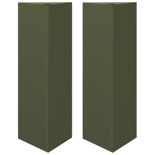 vidaXL Ζαρντινιέρες Κήπου 2 τεμ. Λαδί Τρίγωνο 30x26x75 εκ. από Ατσάλι