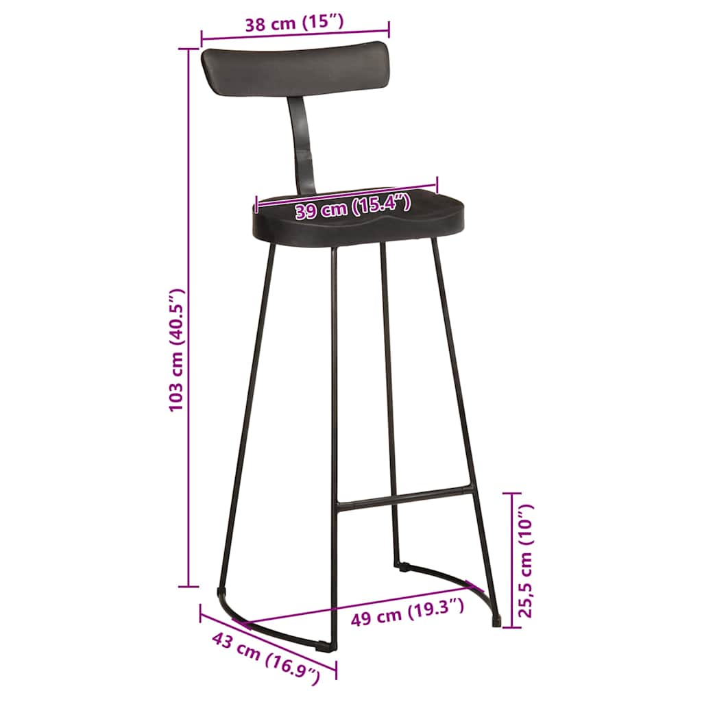 vidaXL Bar Stools 2 τεμάχια Μαύρο 49x43x103 cm Στερεό ξύλο Mango