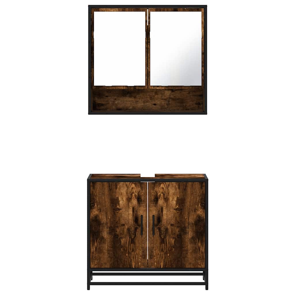 vidaXL Σετ Επίπλων Μπάνιου 2 Τεμαχίων Καπνιστή Δρυς από Τεχν. Ξύλο