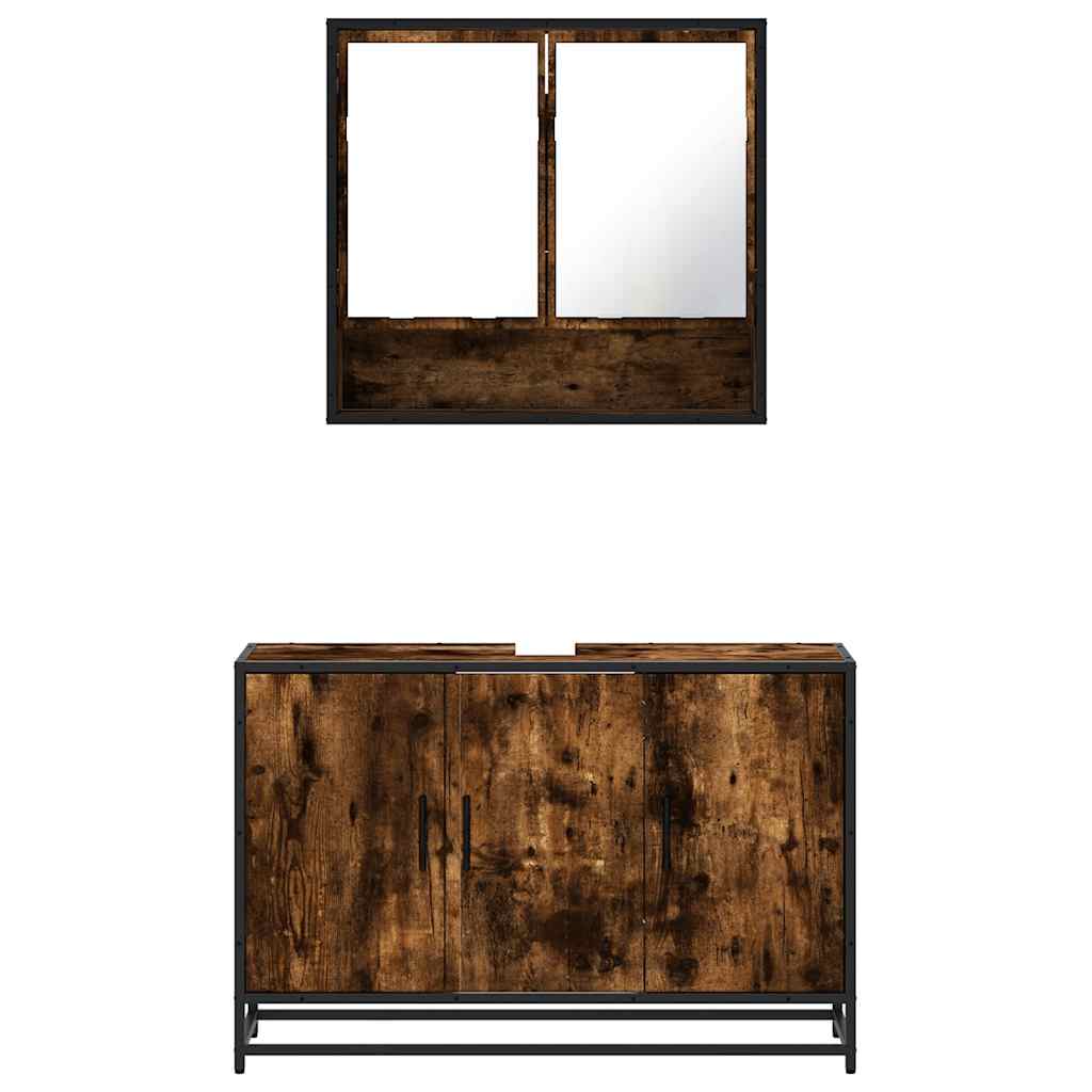 vidaXL Σετ Επίπλων Μπάνιου 2 Τεμαχίων Καπνιστή Δρυς από Τεχν. Ξύλο