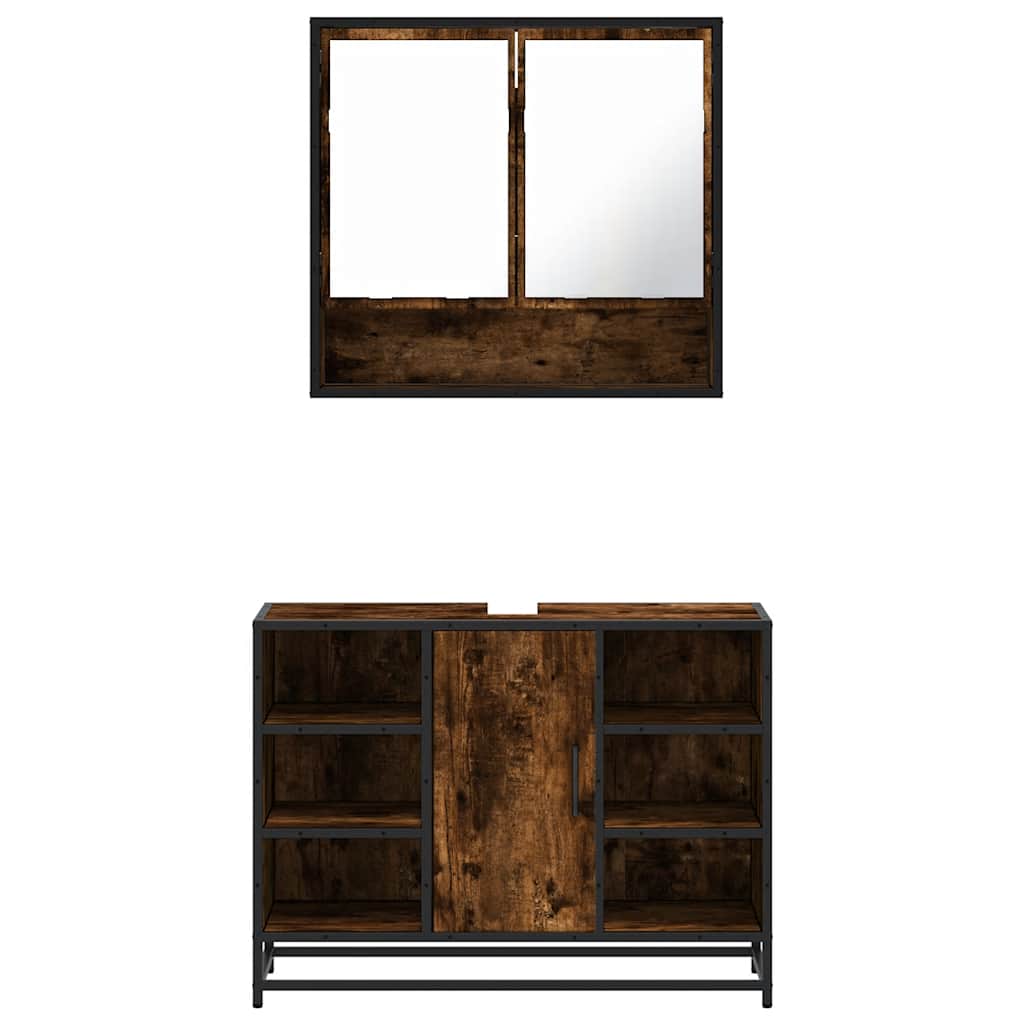 vidaXL Σετ Επίπλων Μπάνιου 2 Τεμαχίων Καπνιστή Δρυς από Τεχν. Ξύλο