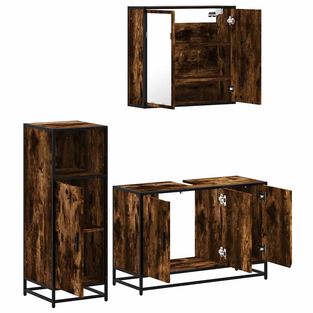 vidaXL Σετ Επίπλων Μπάνιου 3 Τεμαχίων Καπνιστή Δρυς Επεξεργασμένο Ξύλο