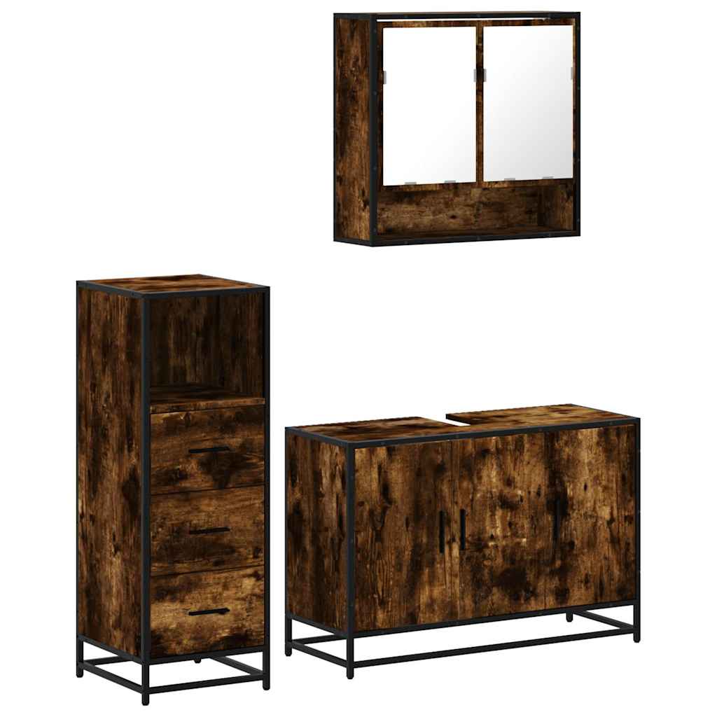 vidaXL Σετ Επίπλων Μπάνιου 3 Τεμαχίων Καπνιστή Δρυς Επεξεργασμένο Ξύλο