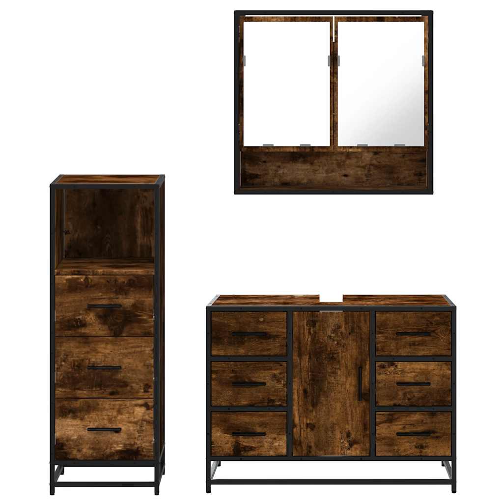 vidaXL Σετ Επίπλων Μπάνιου 3 Τεμαχίων Καπνιστή Δρυς Επεξεργασμένο Ξύλο