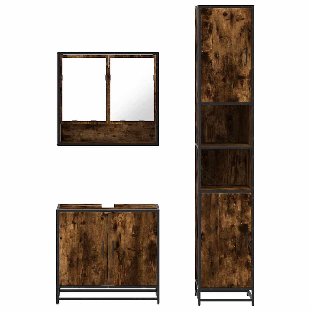 vidaXL Σετ Επίπλων Μπάνιου 3 Τεμαχίων Καπνιστή Δρυς Επεξεργασμένο Ξύλο