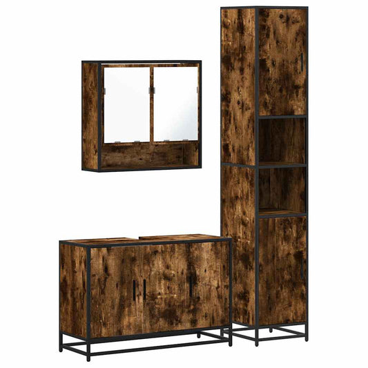 vidaXL Σετ Επίπλων Μπάνιου 3 Τεμαχίων Καπνιστή Δρυς Επεξεργασμένο Ξύλο