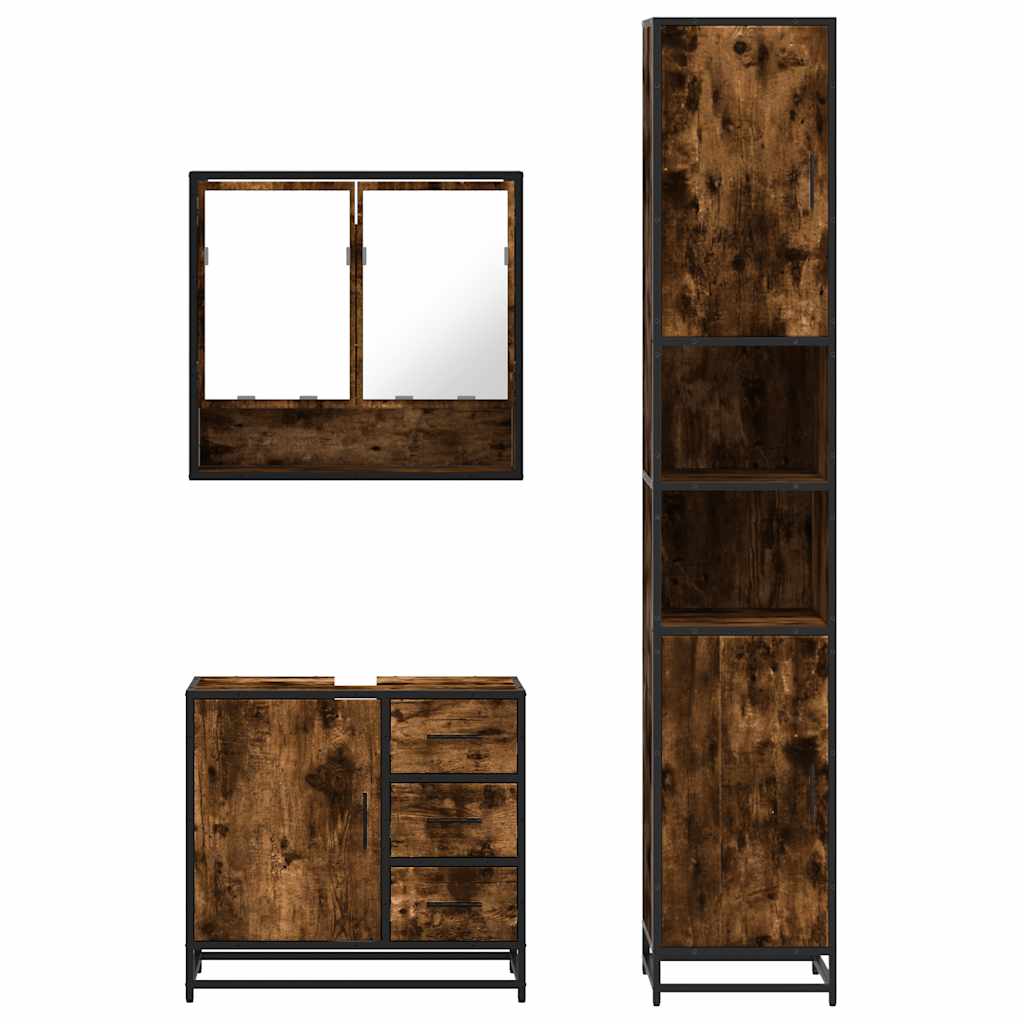 vidaXL Σετ Επίπλων Μπάνιου 3 Τεμαχίων Καπνιστή Δρυς Επεξεργασμένο Ξύλο