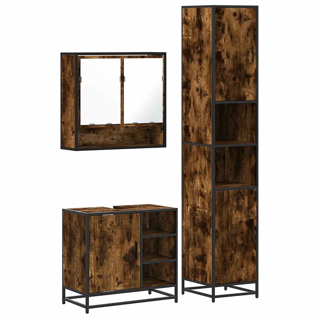 vidaXL Σετ Επίπλων Μπάνιου 3 Τεμαχίων Καπνιστή Δρυς Επεξεργασμένο Ξύλο