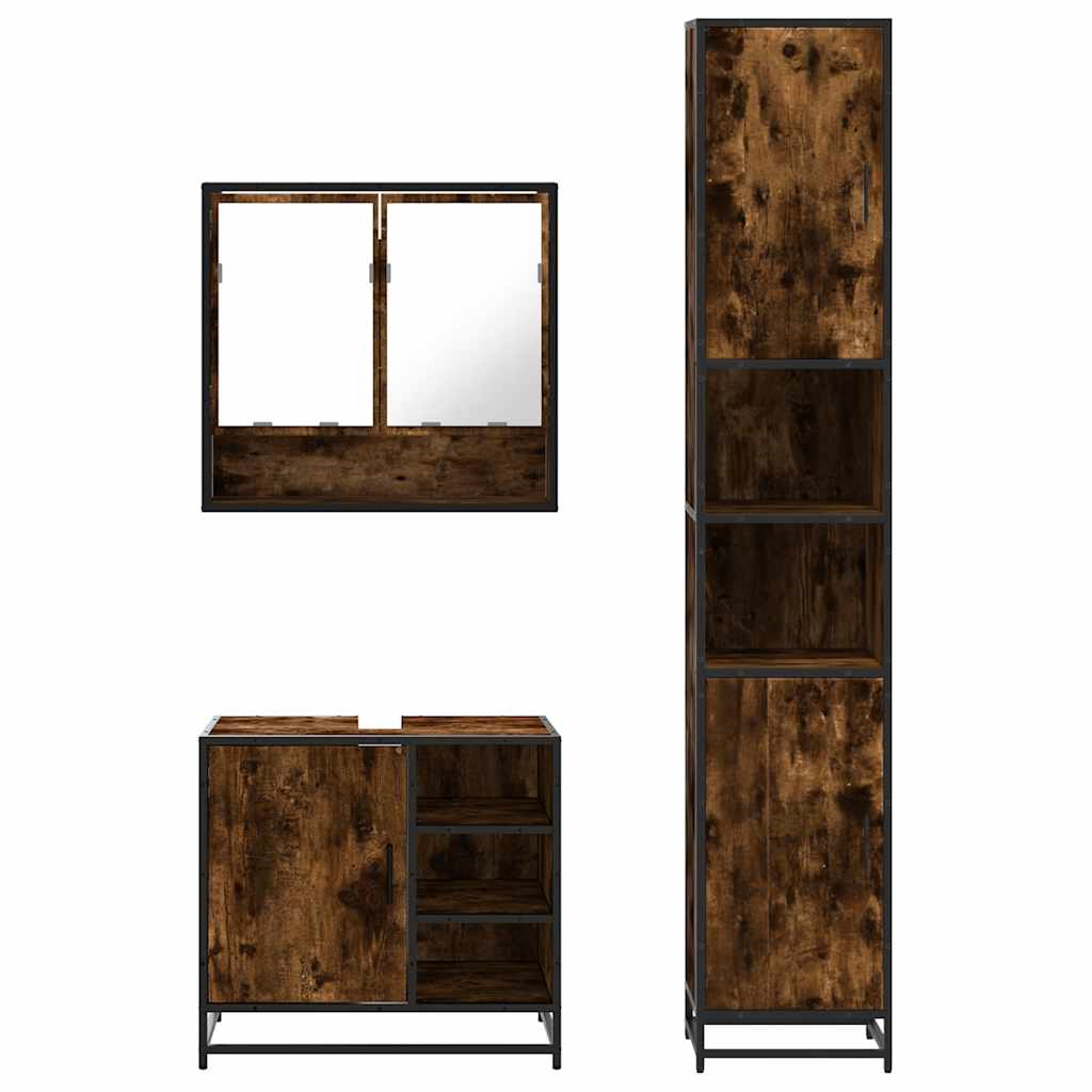 vidaXL Σετ Επίπλων Μπάνιου 3 Τεμαχίων Καπνιστή Δρυς Επεξεργασμένο Ξύλο