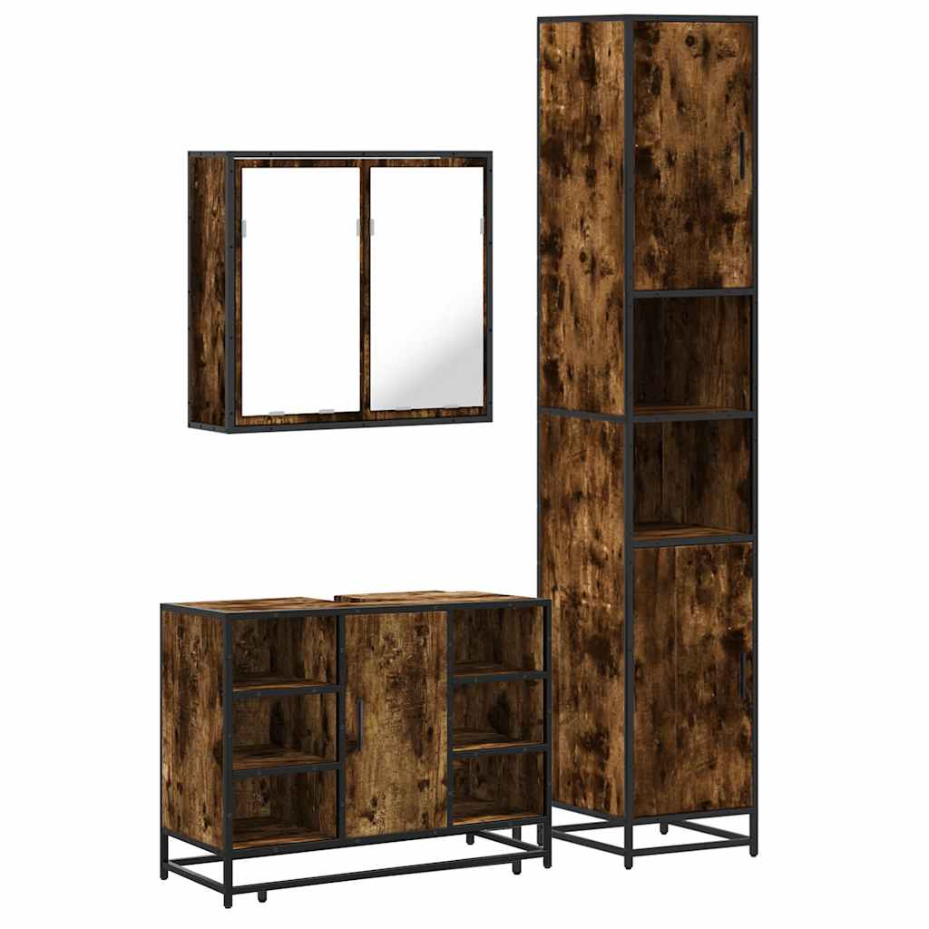 vidaXL Σετ Επίπλων Μπάνιου 3 Τεμαχίων Καπνιστή Δρυς Επεξεργασμένο Ξύλο