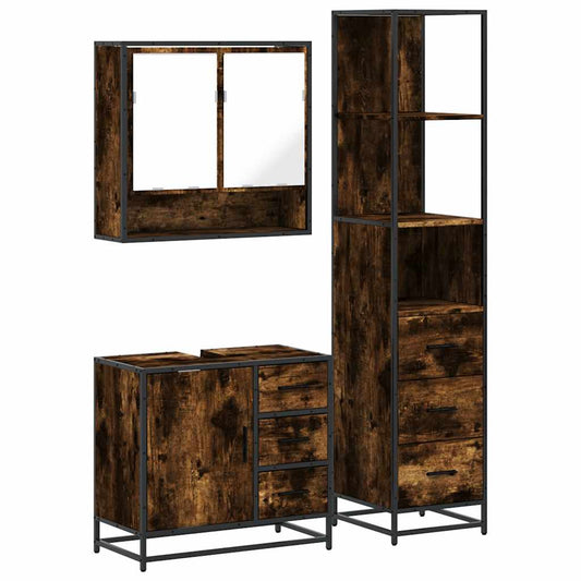 vidaXL Σετ Επίπλων Μπάνιου 3 Τεμαχίων Καπνιστή Δρυς Επεξεργασμένο Ξύλο