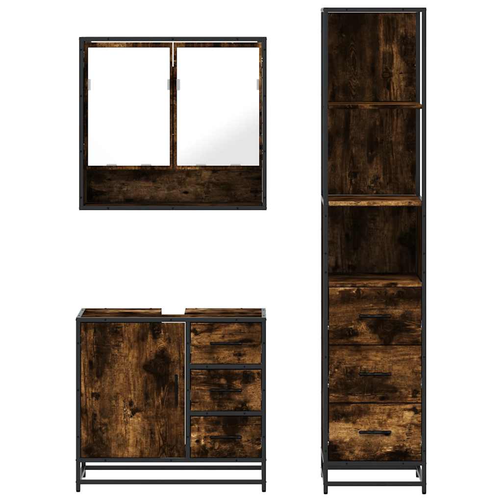 vidaXL Σετ Επίπλων Μπάνιου 3 Τεμαχίων Καπνιστή Δρυς Επεξεργασμένο Ξύλο