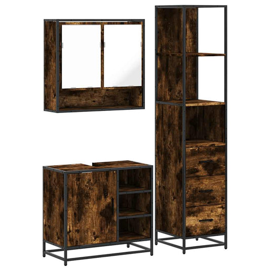 vidaXL Σετ Επίπλων Μπάνιου 3 Τεμαχίων Καπνιστή Δρυς Επεξεργασμένο Ξύλο