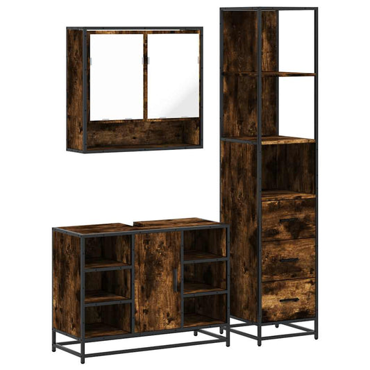 vidaXL σετ επίπλων μπάνιου 3τεμαχίων καπνιστή δρυς κατασκευασμένο ξύλο