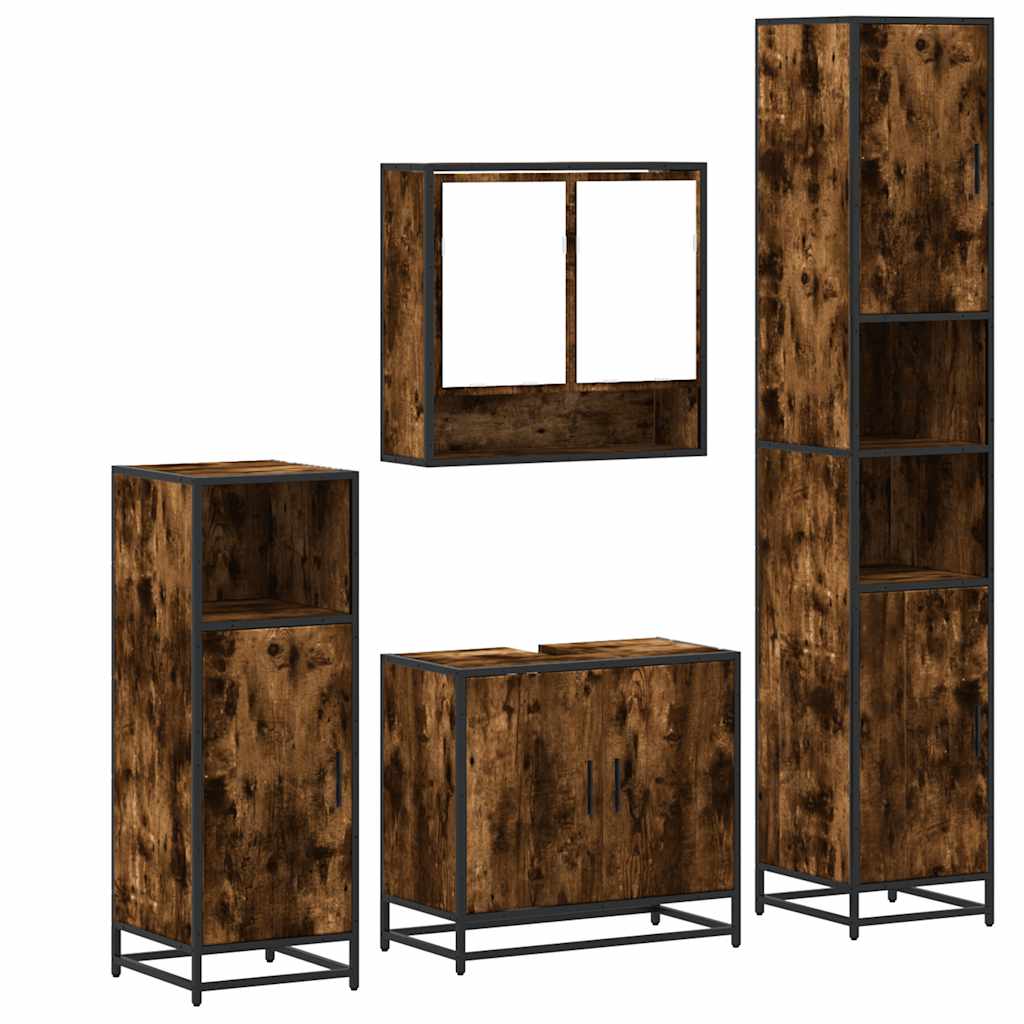 vidaXL Σετ Επίπλων Μπάνιου 4 Τεμαχίων Καπνιστή Δρυς Επεξεργασμένο Ξύλο