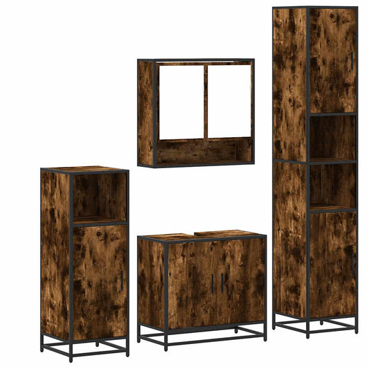 vidaXL Σετ Επίπλων Μπάνιου 4 Τεμαχίων Καπνιστή Δρυς Επεξεργασμένο Ξύλο