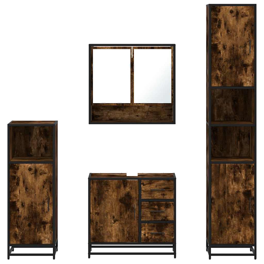 vidaXL Σετ Επίπλων Μπάνιου 4 Τεμαχίων Καπνιστή Δρυς Επεξεργασμένο Ξύλο