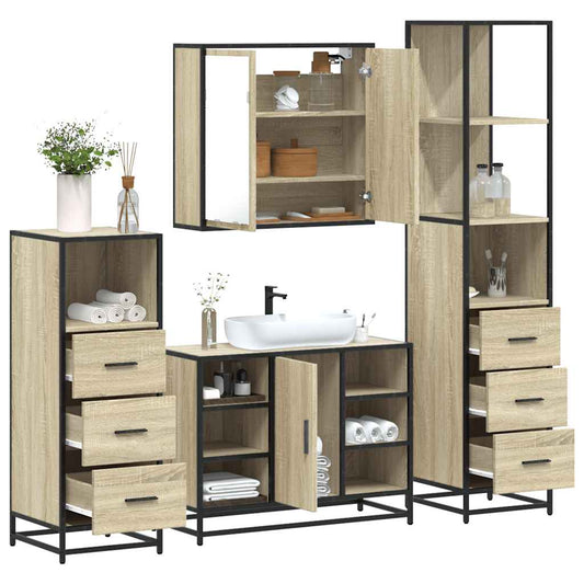 vidaXL Σετ Επίπλων Μπάνιου 4 Τεμαχίων Sonoma Δρυς Επεξεργασμένο Ξύλο