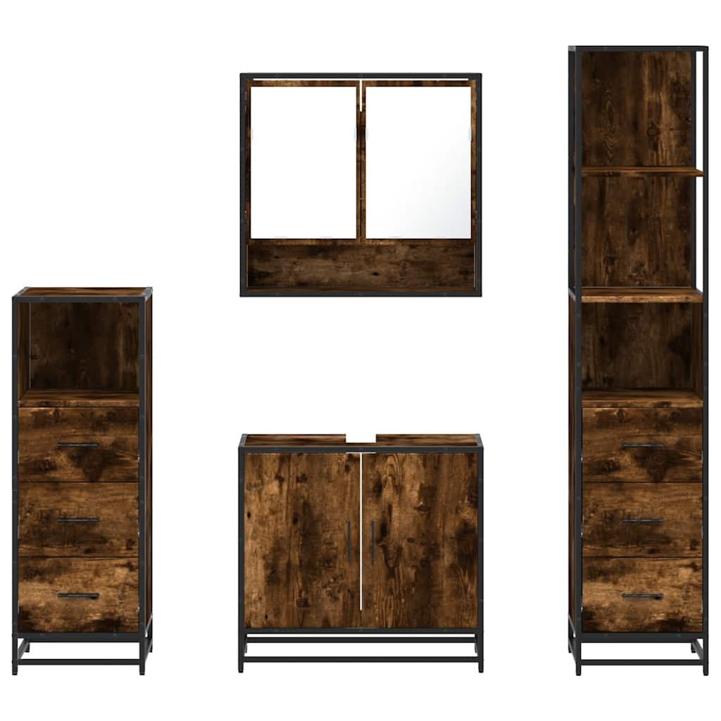 vidaXL Σετ Επίπλων Μπάνιου 4 Τεμαχίων Καπνιστή Δρυς Επεξεργασμένο Ξύλο