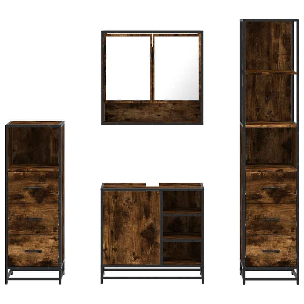 vidaXL Σετ Επίπλων Μπάνιου 4 Τεμαχίων Καπνιστή Δρυς Επεξεργασμένο Ξύλο