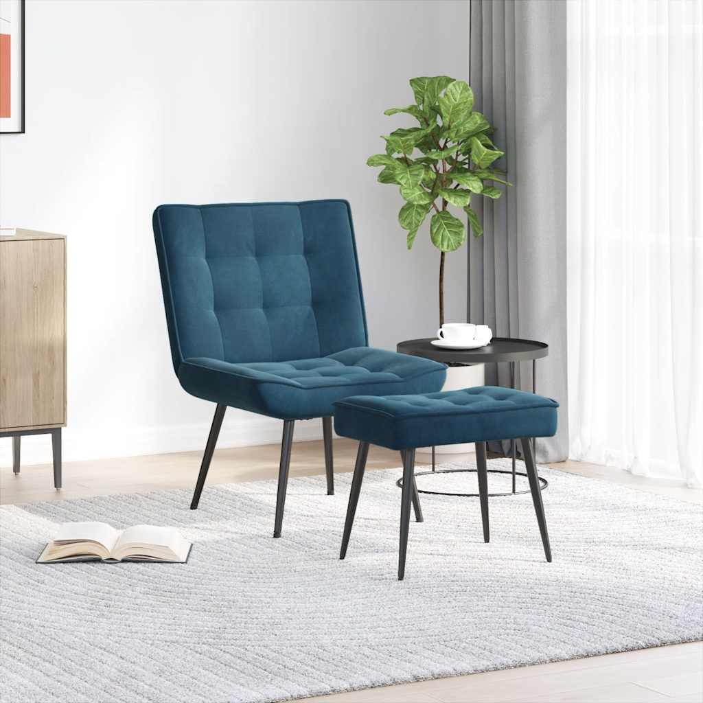 vidaXL Πολυθρόνα Relax Μπλε Βελούδινη με Σκαμπό