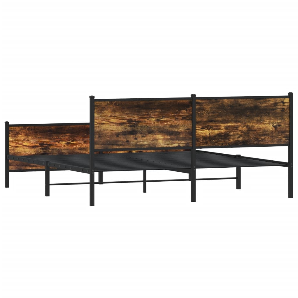 vidaXL Σκελετός Κρεβ. Χωρίς Στρώμα Καπνιστή Δρυς 180x200 εκ. Μεταλλικό