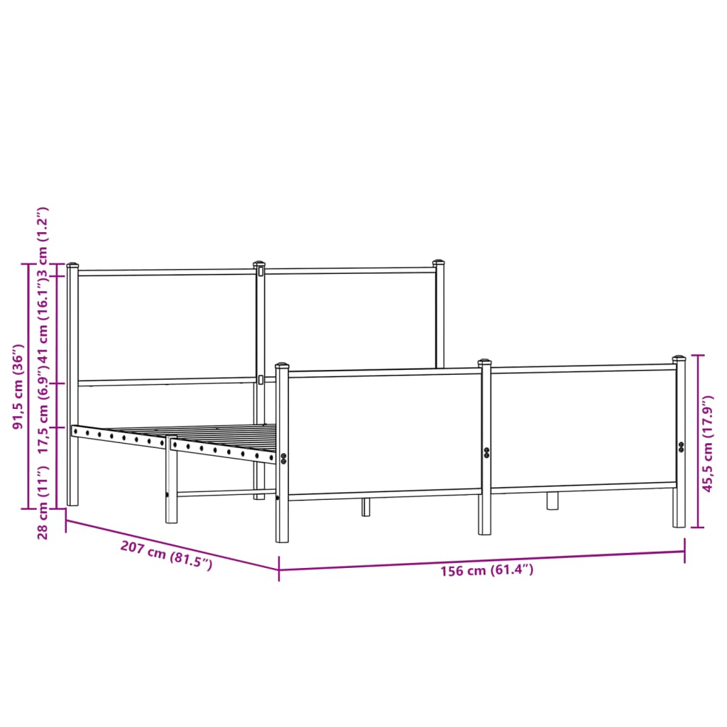 vidaXL Σκελετός Κρεβ. Χωρίς Στρώμα Καφέ Δρυς 150x200 εκ. Μεταλλικό