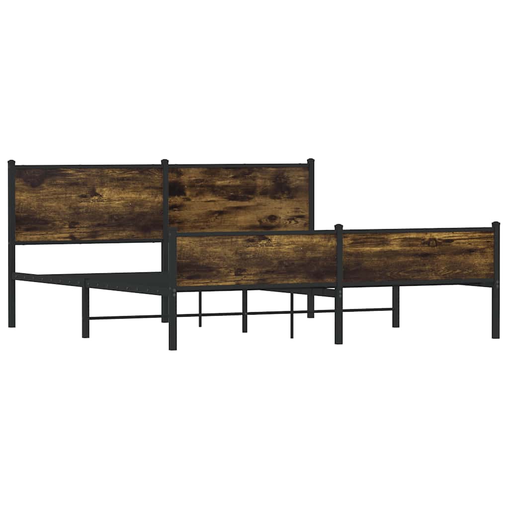 vidaXL Σκελετός Κρεβ. Χωρίς Στρώμα Καπνιστή Δρυς 160x200 εκ. Μεταλλικό