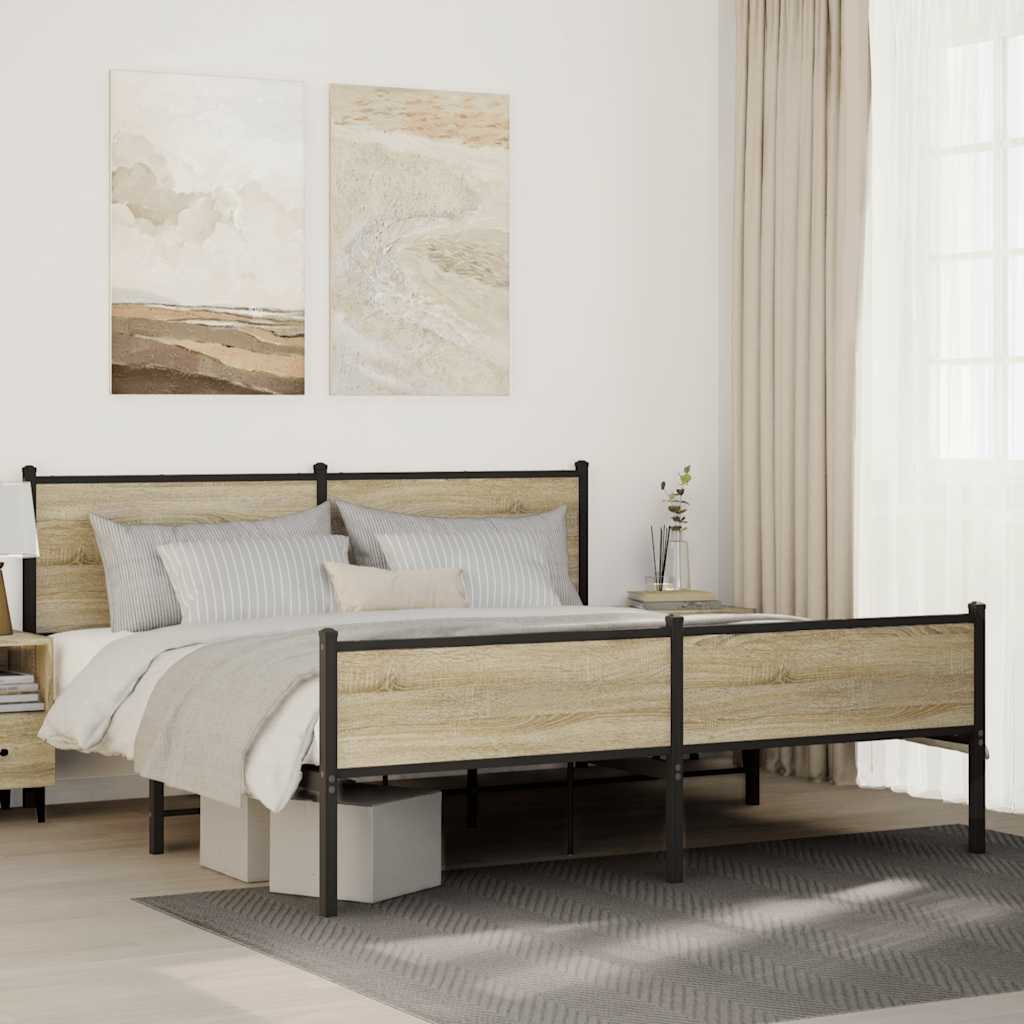 vidaXL Σκελετός Κρεβ. Χωρίς Στρώμα Sonoma Δρυς 183x213 εκ. Μεταλλικό