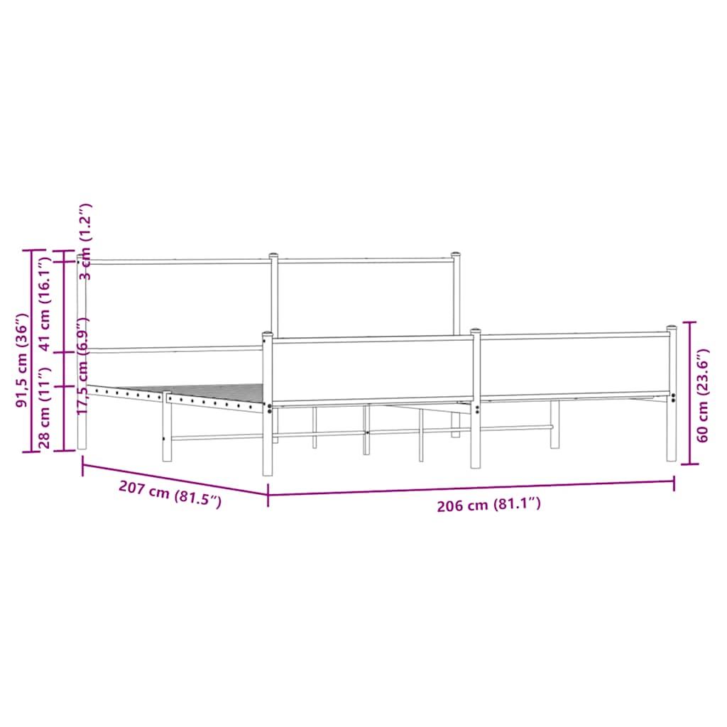 vidaXL Σκελετός Κρεβ. Χωρίς Στρώμα Sonoma Δρυς 200x200 εκ. Μεταλλικό