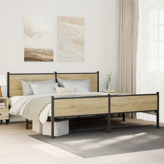 vidaXL Σκελετός Κρεβ. Χωρίς Στρώμα Sonoma Δρυς 200x200 εκ. Μεταλλικό