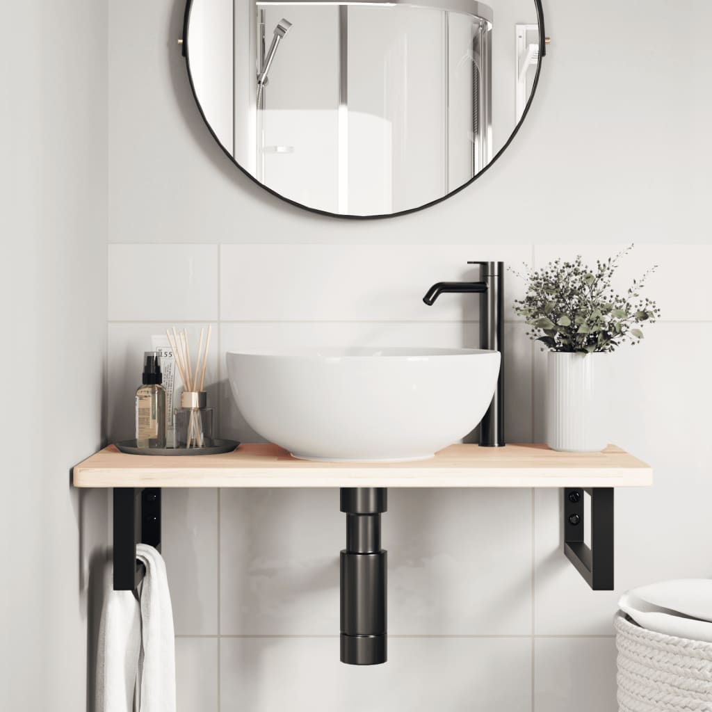 vidaXL Ράφι Νιπτήρα Τοίχου από Ατσάλι / Μασίφ Ξύλο Δρυός